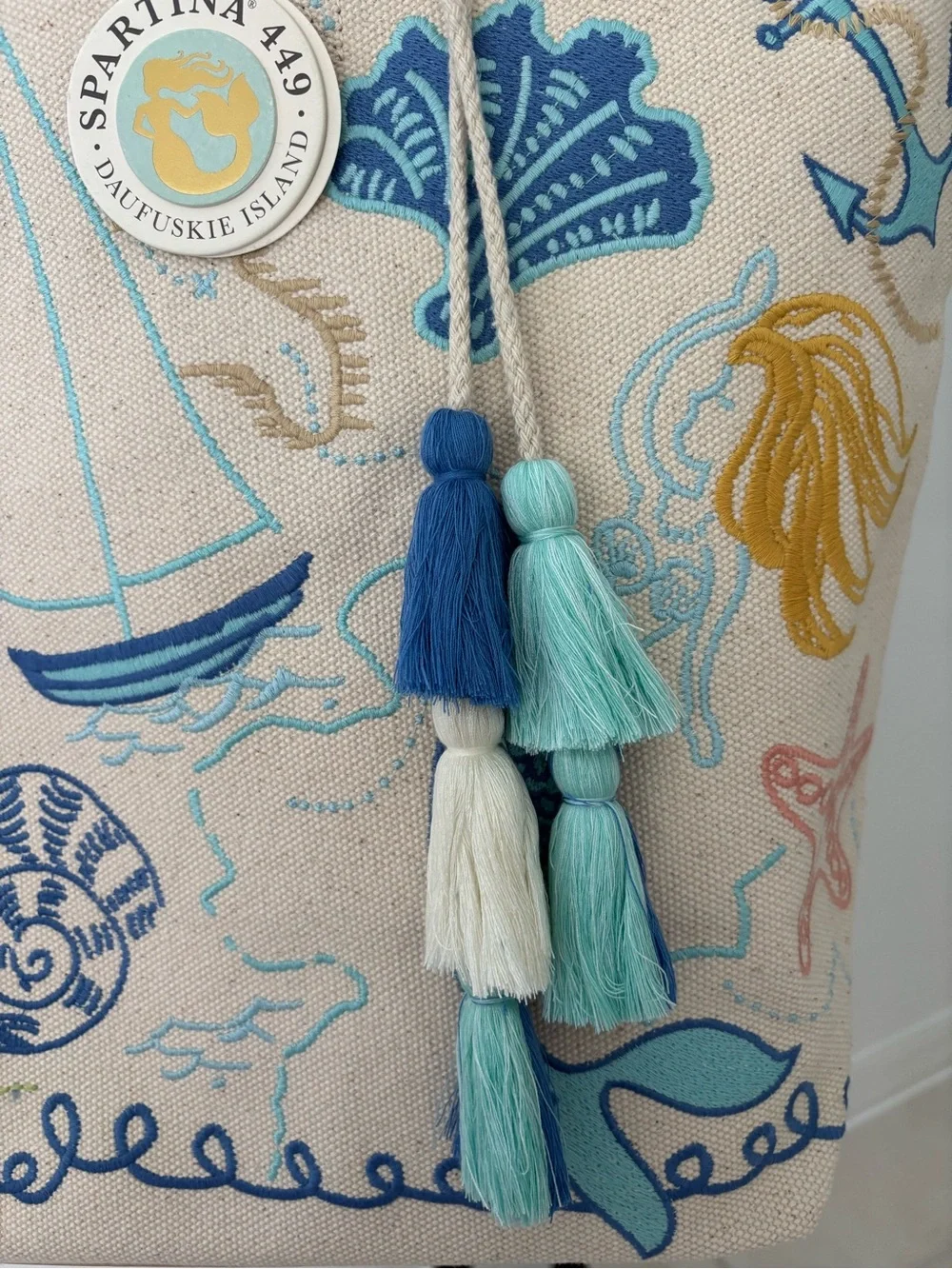 Spartina 449 Embroidered Sea Life Beach Tote ‘Overboard’ NWT Cotton Canvas